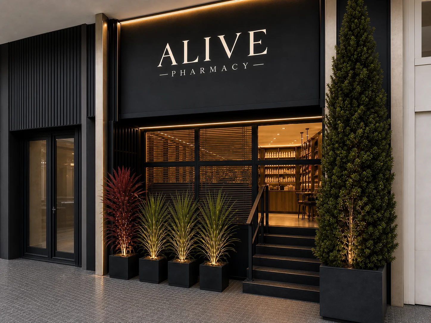 Fachada da Alive Pharmacy na Asa Sul, Brasília